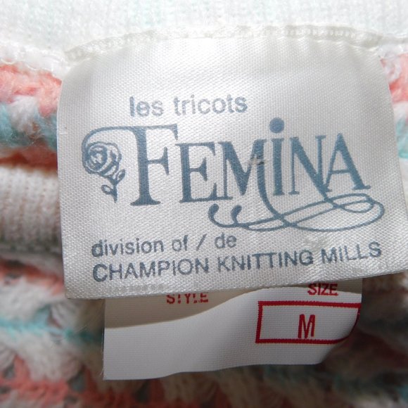 COPY - Vintage 80s Retro Les Tricots Femina Womens M Acrylic White Pink Blue Sw… - Picture 3 of 8